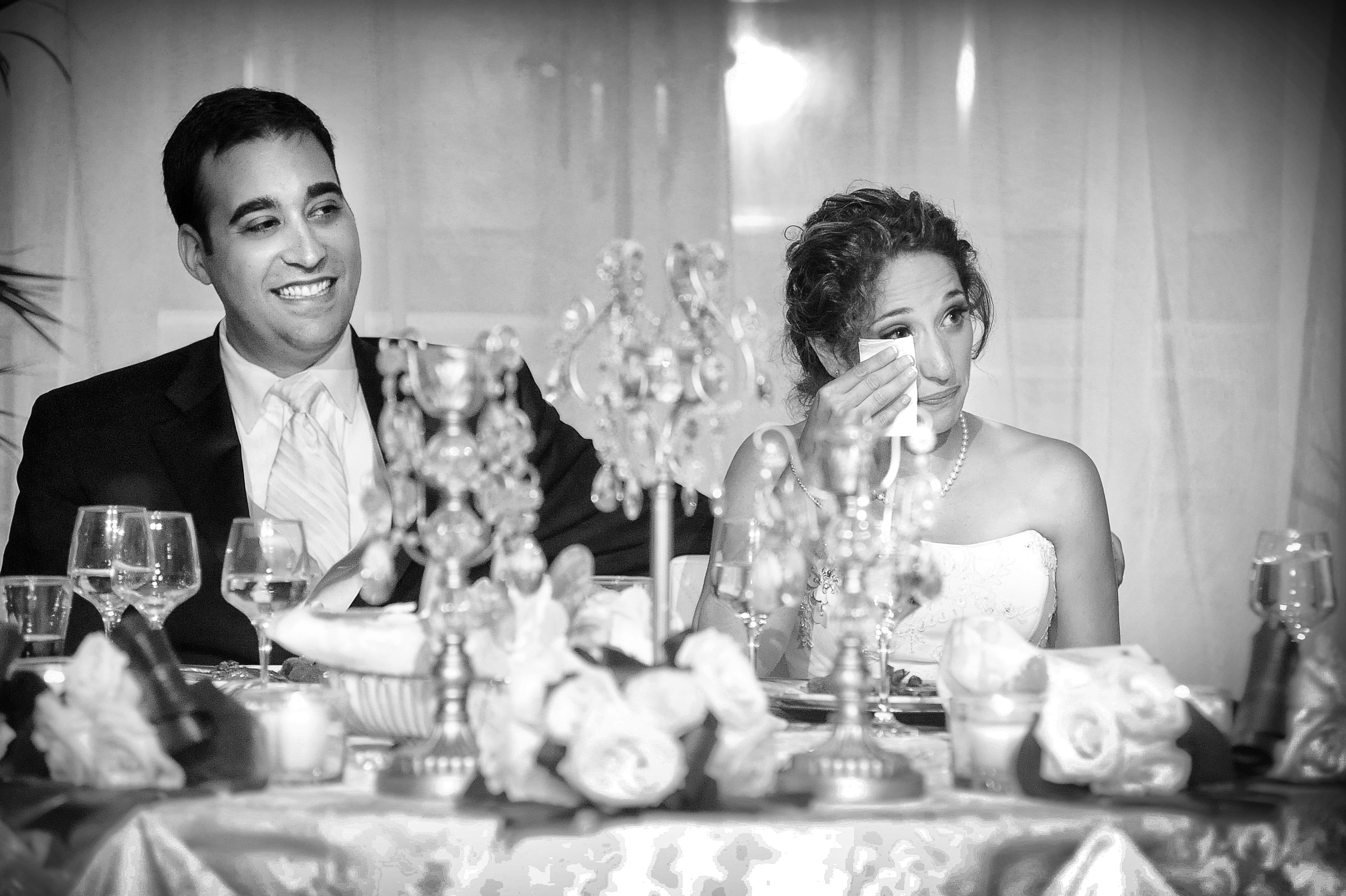 charming wedding reception bride groom emotional moment black white wedding photo by lavimage montreal