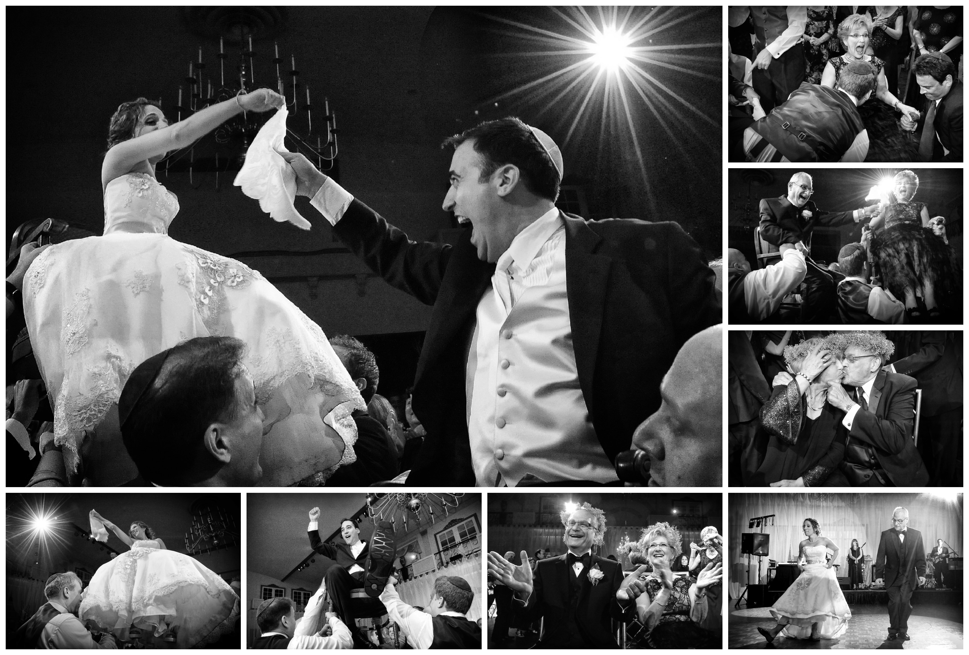 charming wedding party dancing emotional humor moments black white photo collage by lavimage montreal