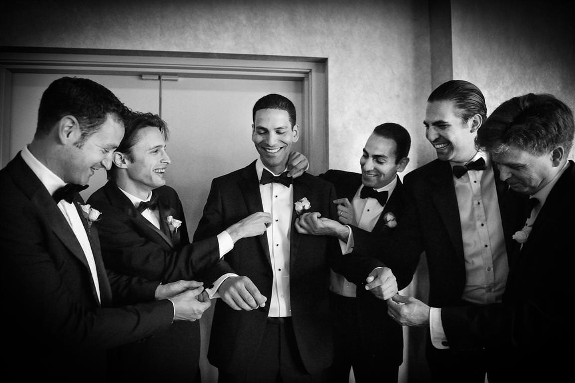 black white wedding photos groom best men getting ready by lavimage montreal at the Science Centre Wedding