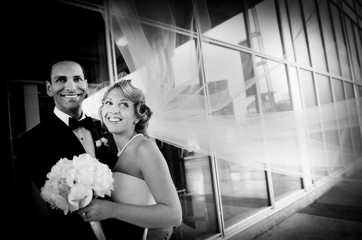 black white wedding photos couple together hapiness artistic shot by lavimage montreal at the Science Centre Wedding