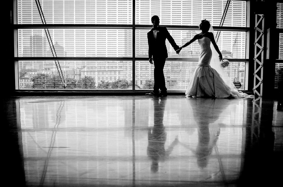 black white wedding photos couple together walking contrast shot by lavimage montreal at the Science Centre Wedding