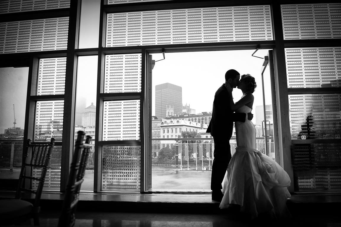 black white wedding photos couple together artistic shot silhouettes by lavimage montreal at the Science Centre Wedding