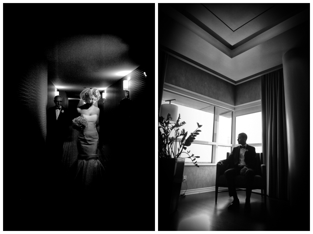 black white photos bride groom before meeting by lavimage montreal