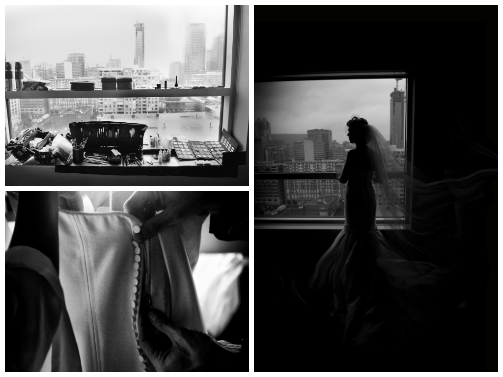 black white wedding photos getting readu bride details dress artistic shot by lavimage montreal