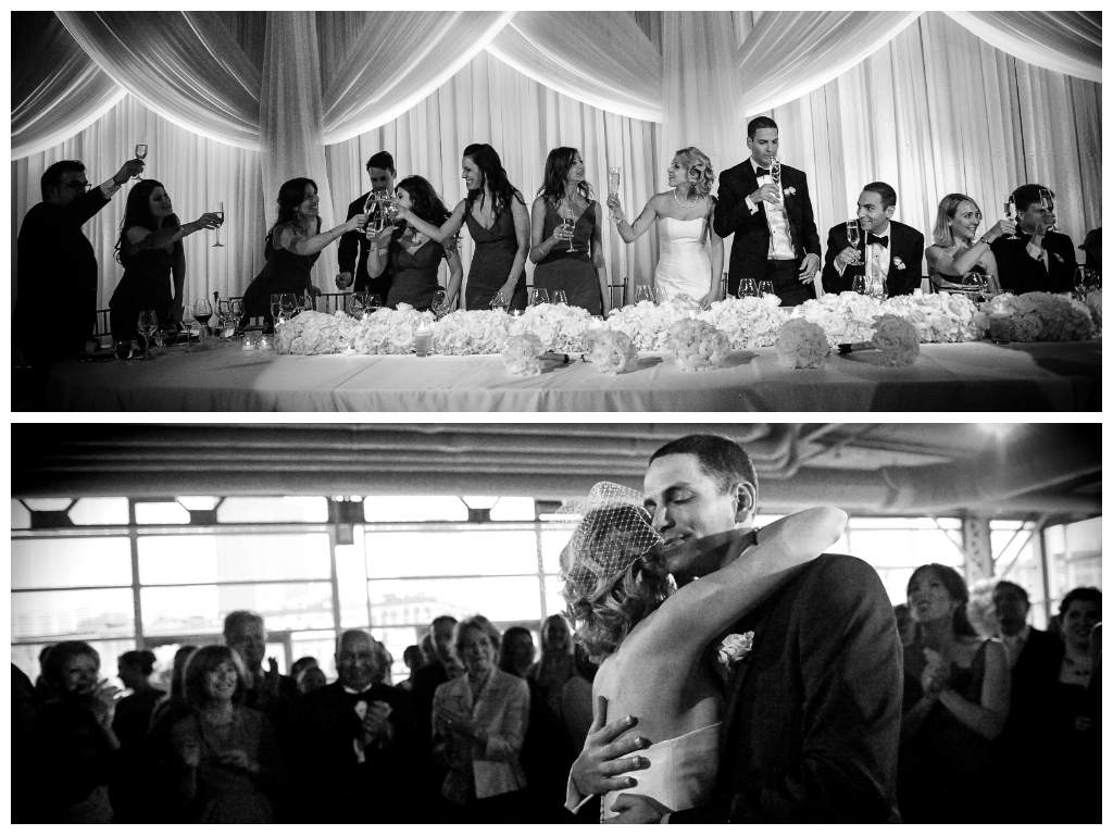 black white wedding photos reception toast bride groom first dance by lavimage montreal at the Science Centre Wedding