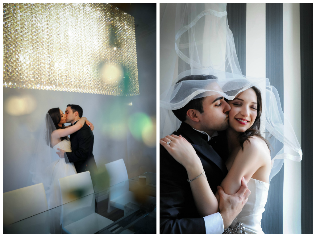 Portrait of bride and groom at the Jewish wedding at Shaare Hashomayim synagogue photographed by La V image- Wedding photographer Montreal