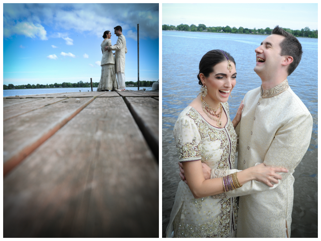 colorful wedding photos couple together emotional moment nature lake pier by lavimage montreal