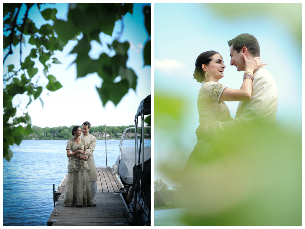colorful wedding photos couple together walking lake pier by lavimage montreal