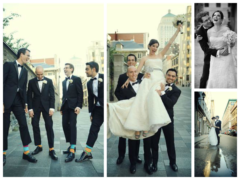 Bridal party portraits after the wedding ceremony at the Notre Dame Basilica Church Wedding at the Science Centre Montreal by La V image-Montreal wedding photographer