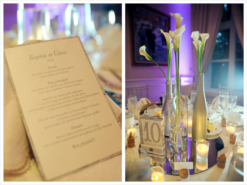 Menu and centrepieces wedding details at the vineyard wedding photographed by La V image-Montreal wedding photographer  
