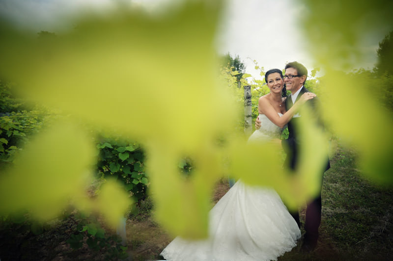 Romantic photo of bride and groom together  at the vineyard wedding photographed by La V image-Montreal wedding photographer 