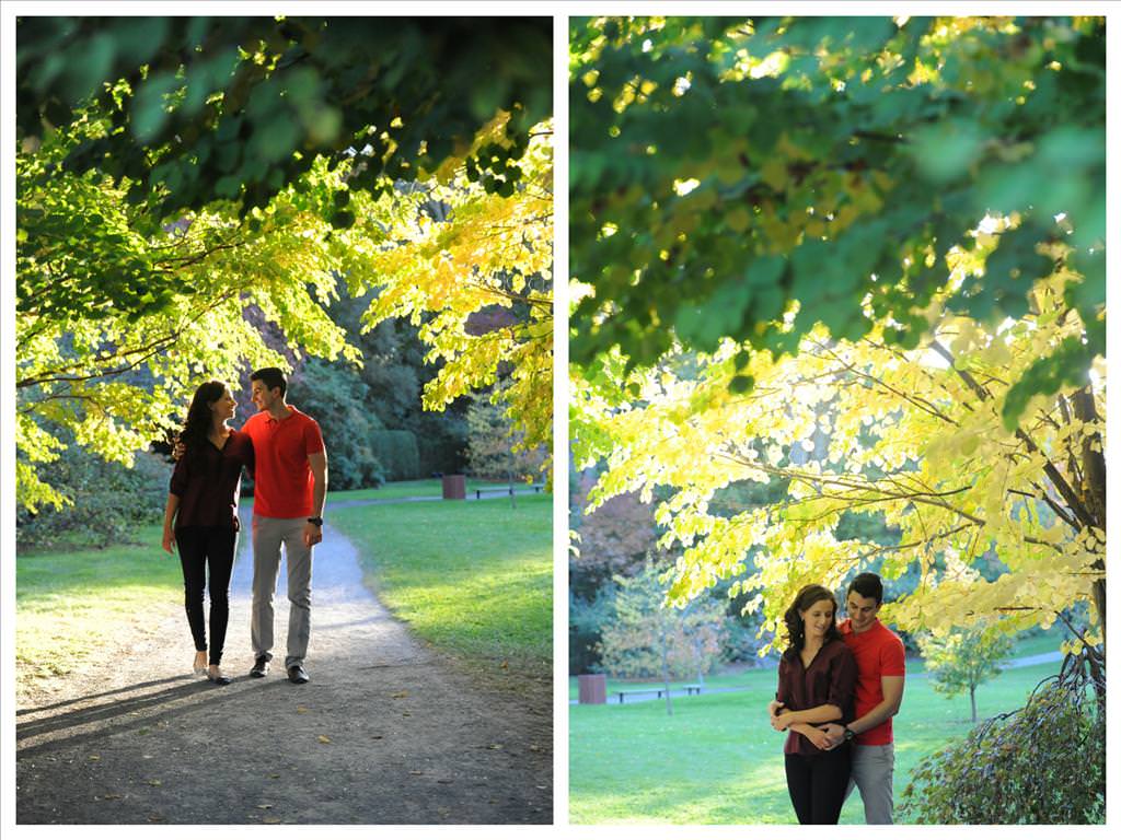 Couple in love walking in the park with autumn colourful landscape Engagement session at the botanical garden of Montreal by la V image