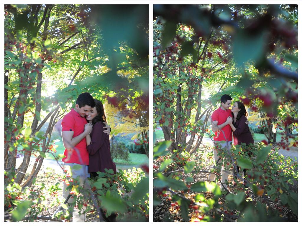 Couple in love with autumn colourful landscape  Engagement session at the botanical garden of Montreal by la V image